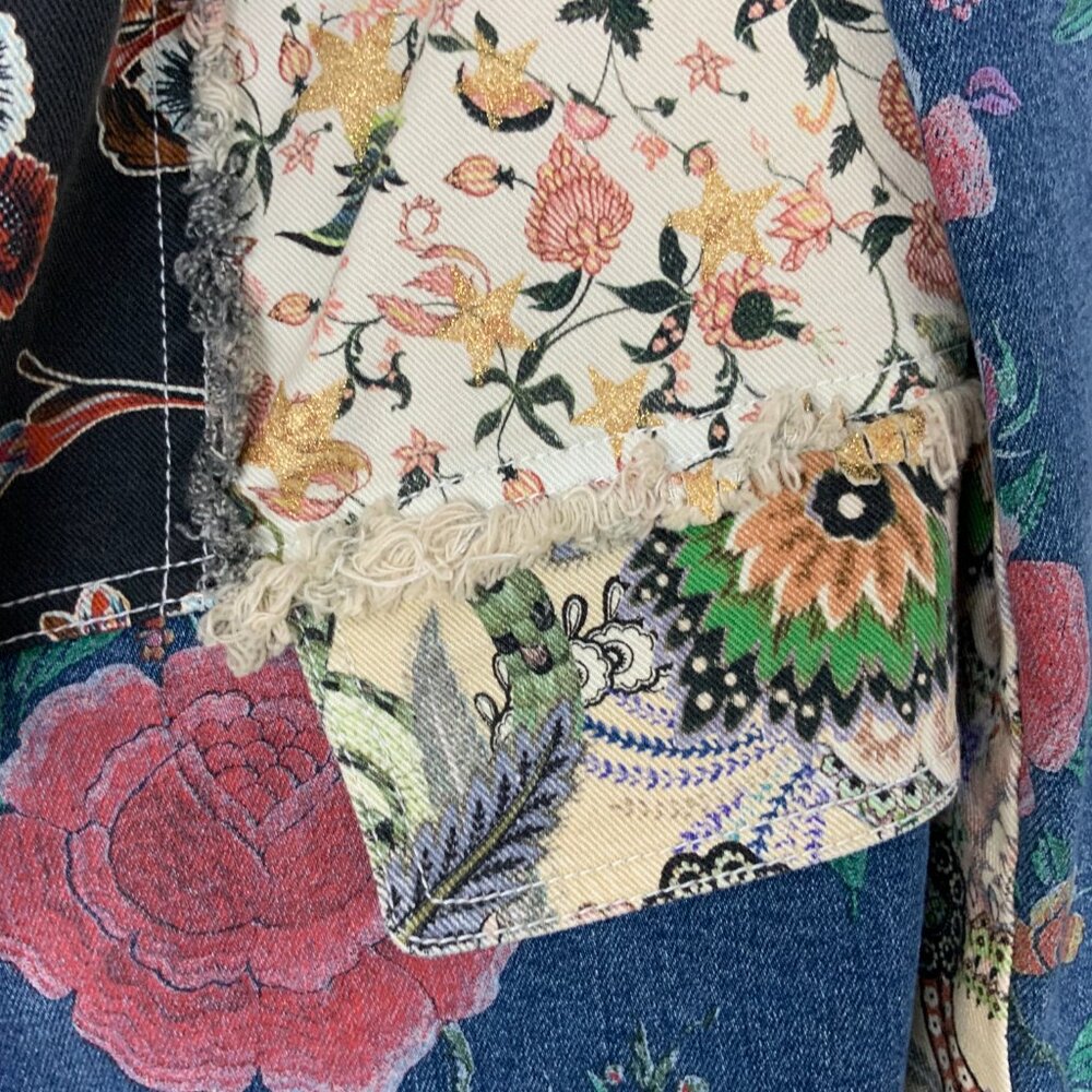 Roberto Cavalli Denim Patchwork Luxury Boho Glam Jacket Italy Sz 46(10-12) - Picture 8 of 16
